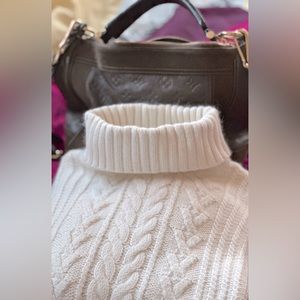 Eddie Bauer Angora Rabbit Hair Cable Knit Sweater with Piping down the Sleeves